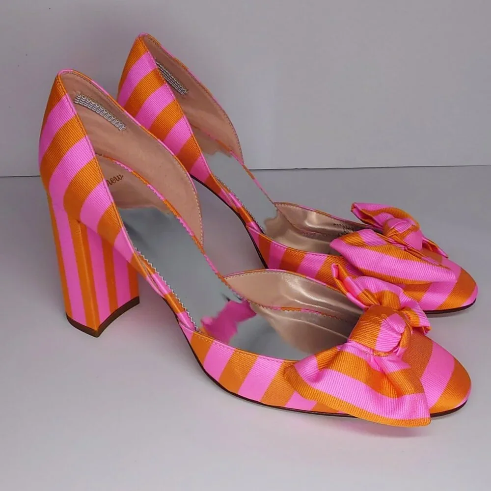 J. Crew Bell d'Orsay pumps in tie stripe pink/orange/gold 9, 8.5 Made in Italy - Picture 3 of 5